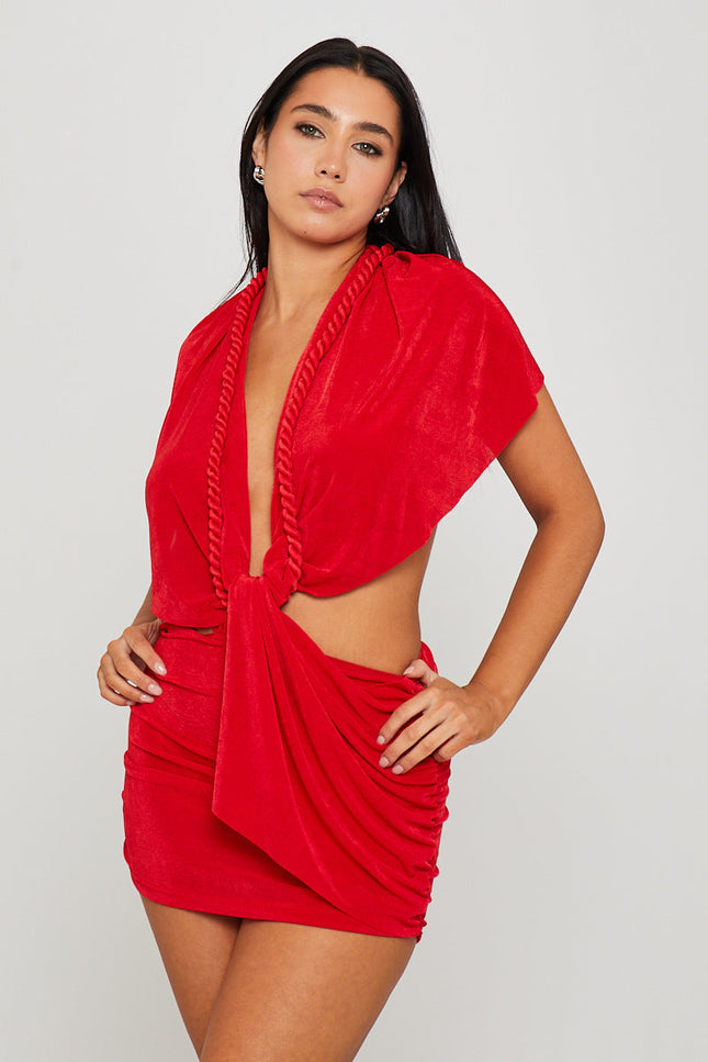 Capri Red Drape Cut-Out Mini DressOpen Back Mini Dress