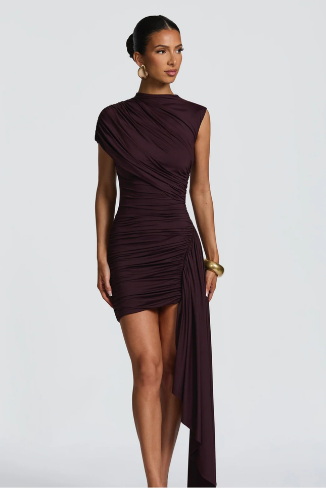 Bordeaux One-Shoulder Mini Dress