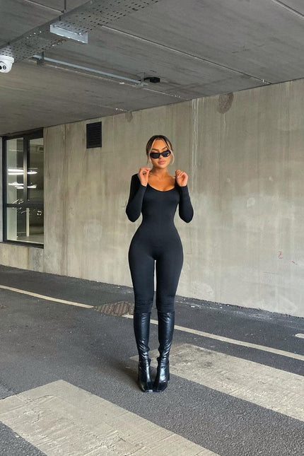 Geneva Black Seamless Long Sleeve Jumpsuit