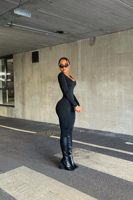 Geneva Black Seamless Long Sleeve Jumpsuit