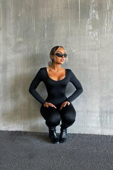 Geneva Black Seamless Long Sleeve Jumpsuit