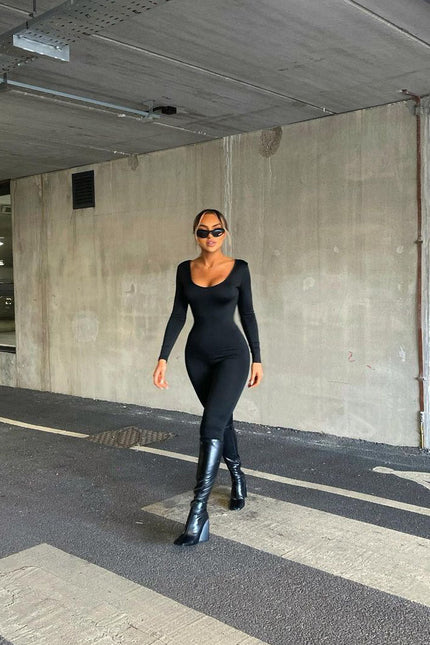 Geneva Black Seamless Long Sleeve Jumpsuit