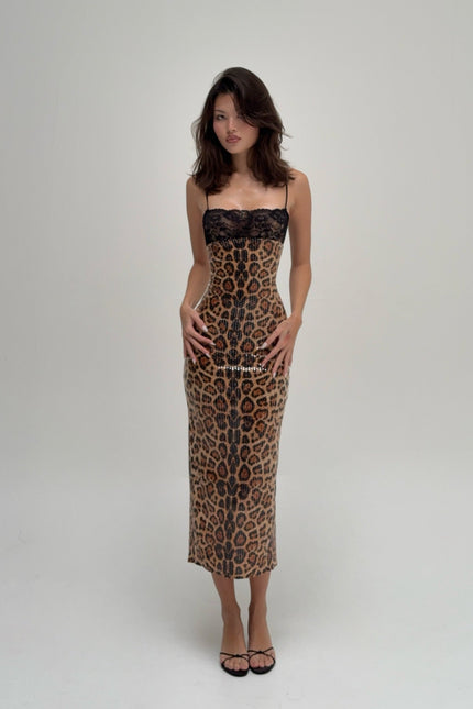 Mantova Sequin Leopard Print Midi Dress