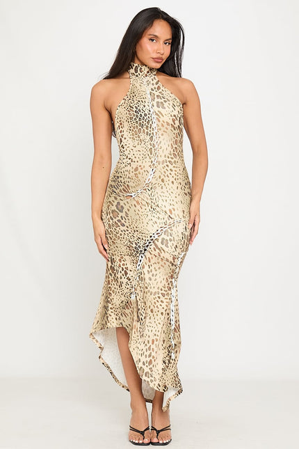 Savona Leopard Open Neck Halter Dress