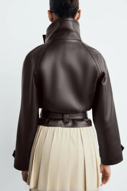 Ambre Belted Leather Look Jacket