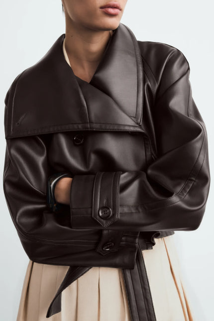 Ambre Belted Leather Look Jacket