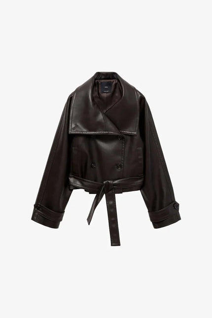 Ambre Belted Leather Look Jacket