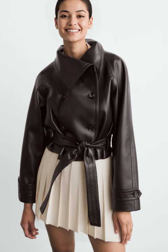Ambre Belted Leather Look Jacket