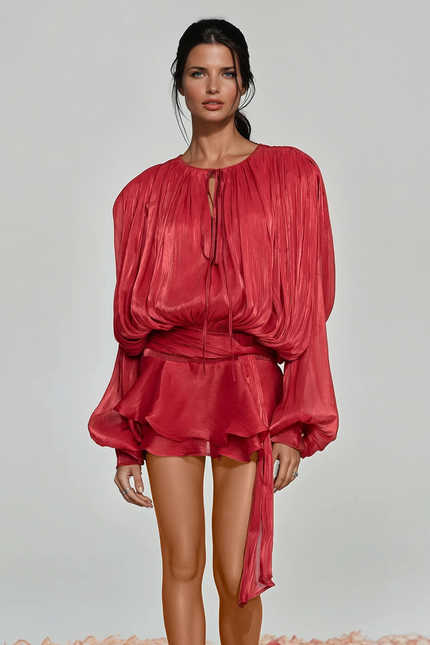 Isla Ruched Ruffle Mini Dress