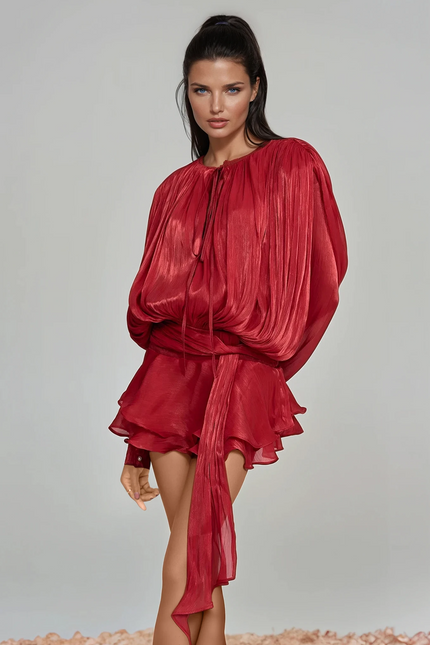 Isla Ruched Ruffle Mini Dress