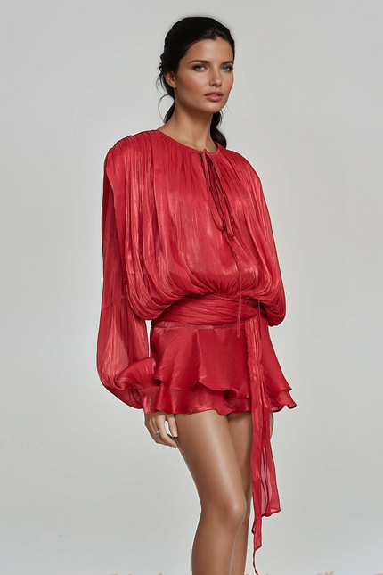 Isla Ruched Ruffle Mini Dress
