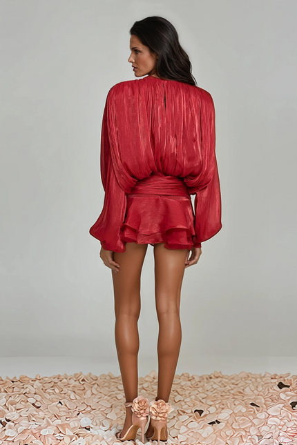 Isla Ruched Ruffle Mini Dress