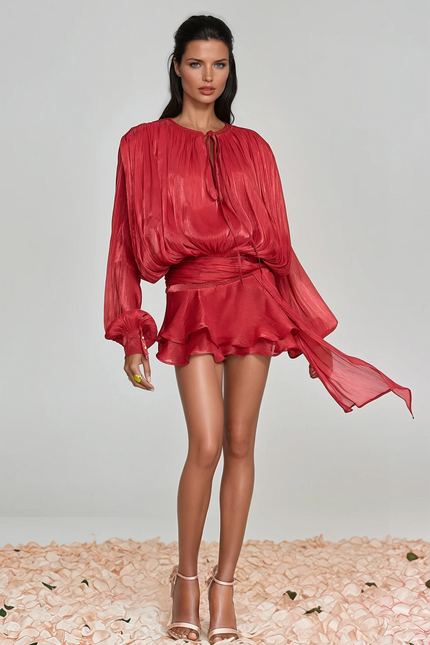 Isla Ruched Ruffle Mini Dress