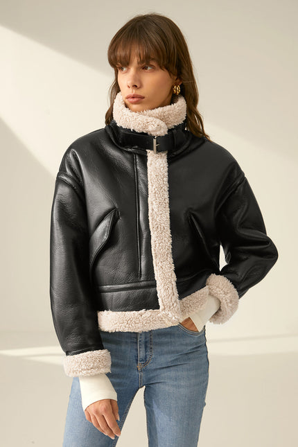 Rhea Sherpa Faux Leather Flight Jacket