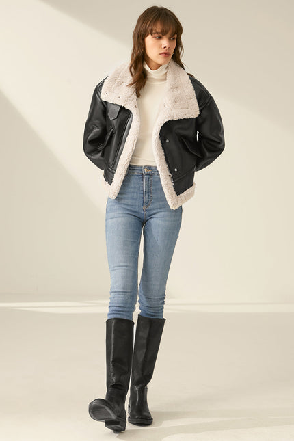 Rhea Sherpa Faux Leather Flight Jacket