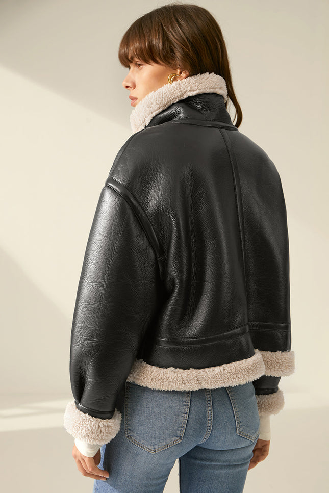 Rhea Sherpa Faux Leather Flight Jacket