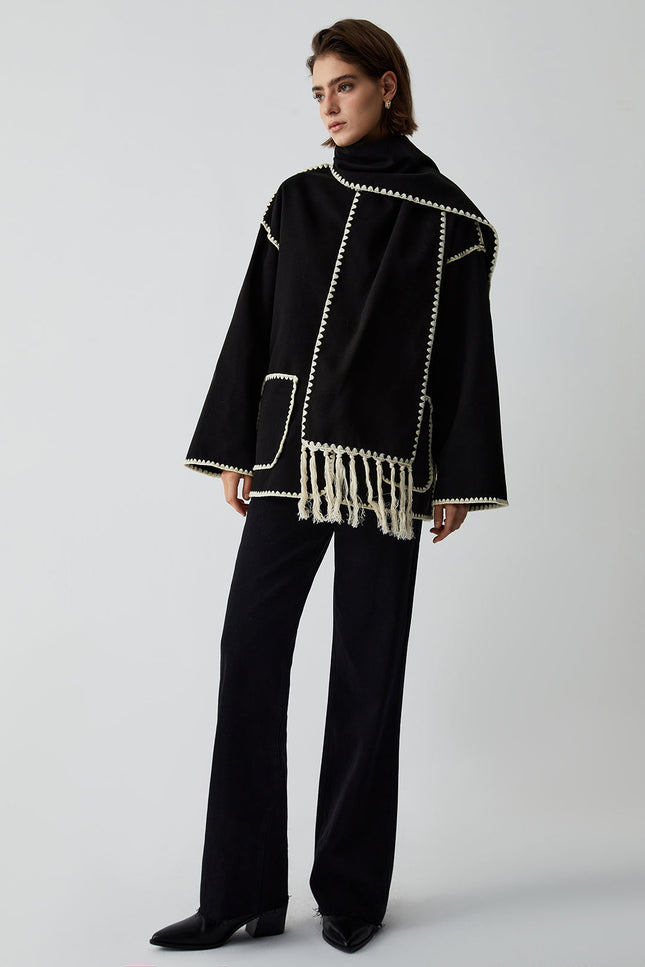 Maribel Fringe Tailored Jacket with Matching Scarf