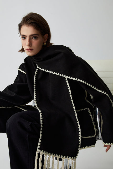 Maribel Fringe Tailored Jacket with Matching Scarf