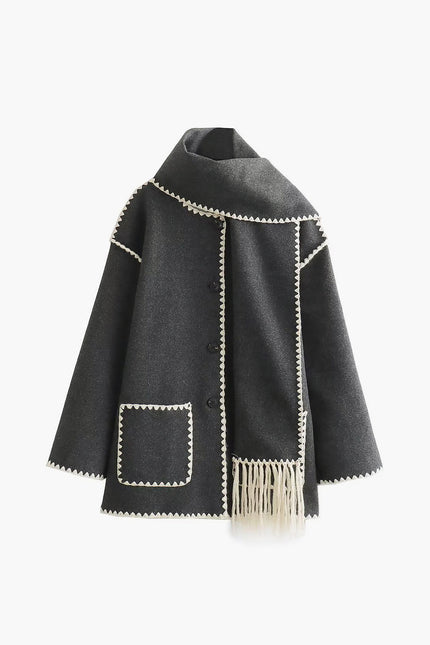 Maribel Fringe Tailored Jacket with Matching Scarf
