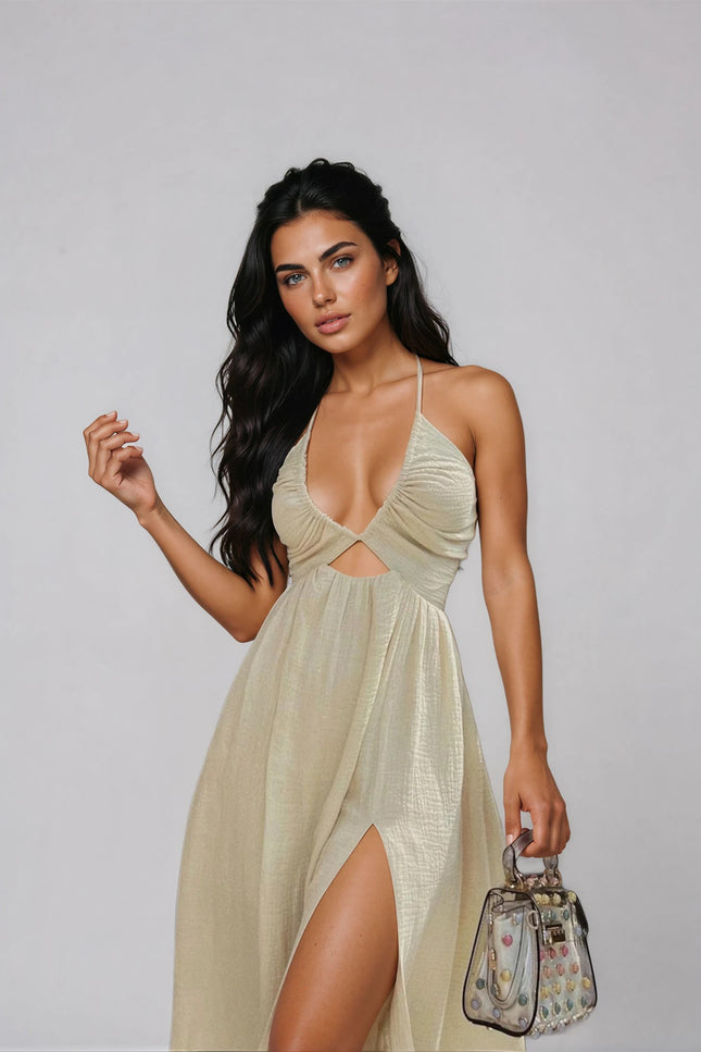 Sorrento Halter Backless Split Midi Dress