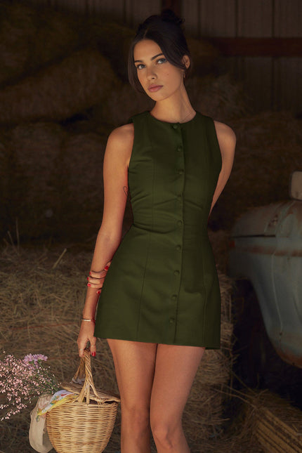 Arles Button Sleeveless Mini Dress
