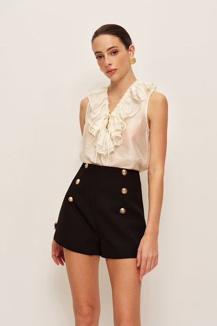 Saint Remy High-Waist Button Tailored Shorts