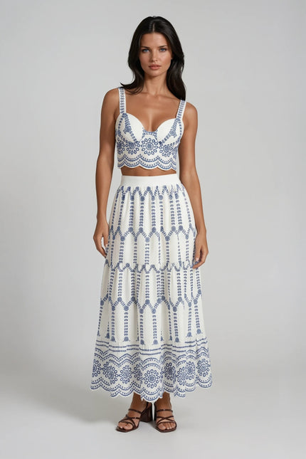 Palermo Emroided Sleeveless Tie Back Skirt Set
