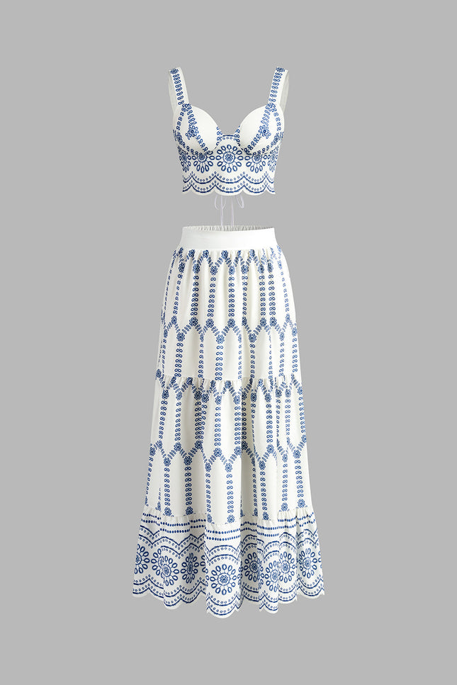 Palermo Emroided Sleeveless Tie Back Skirt Set