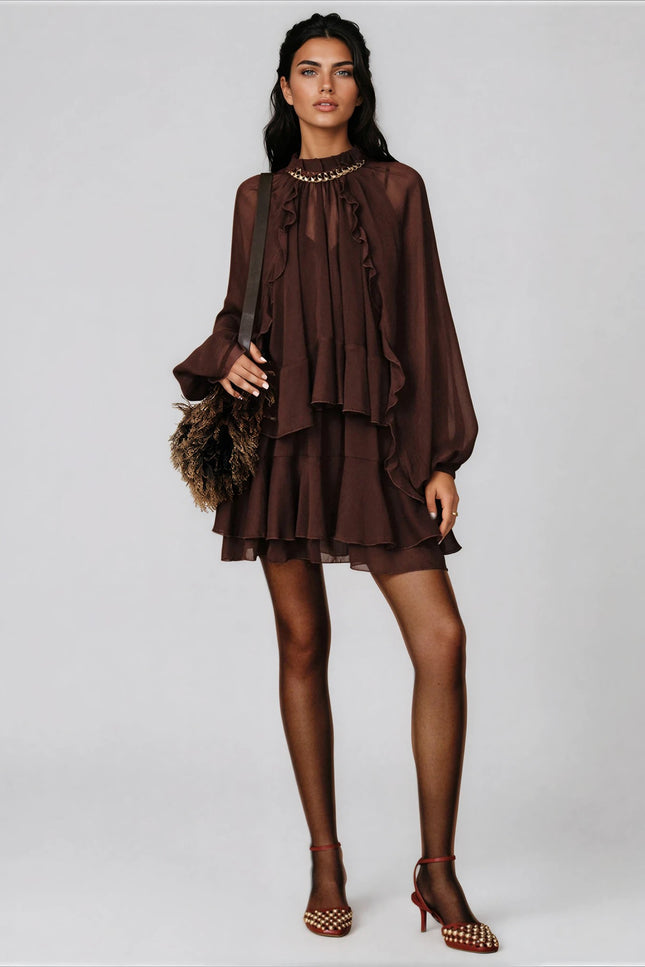 Cortina Ruffle Chiffon Mini Dress Set with Liner