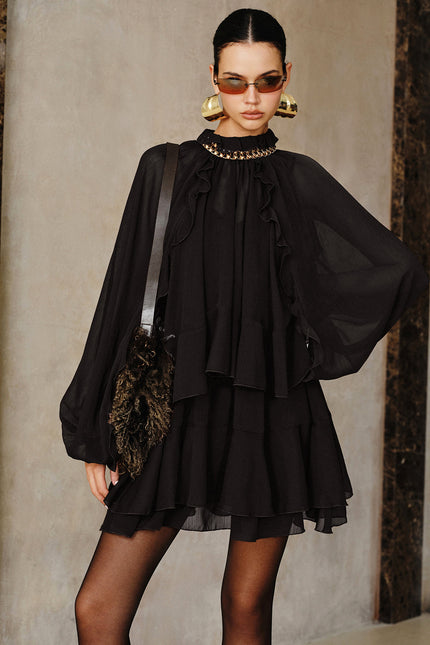 Cortina Ruffle Chiffon Mini Dress Set with Liner