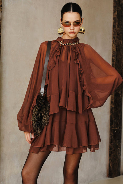 Cortina Ruffle Chiffon Mini Dress Set with Liner