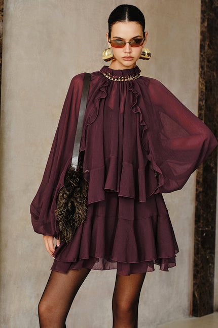 Cortina Ruffle Chiffon Mini Dress Set with Liner