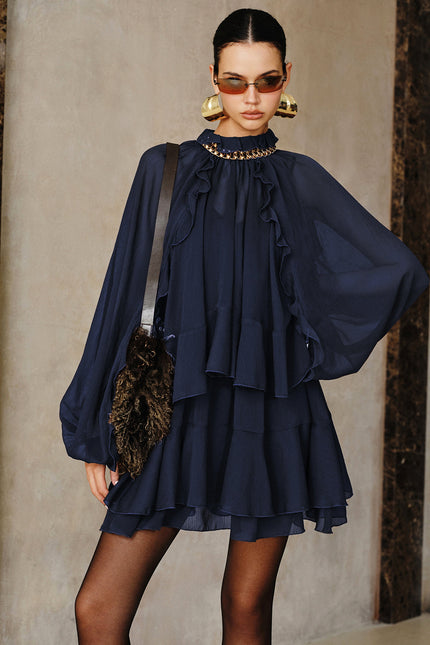 Cortina Ruffle Chiffon Mini Dress Set with Liner