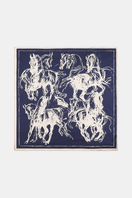 Jane Horse Sketch Print Silk Scarf