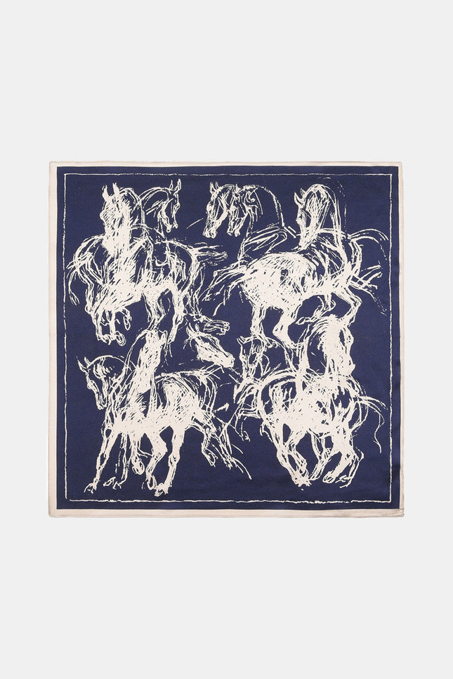 Jane Horse Sketch Print Silk Scarf