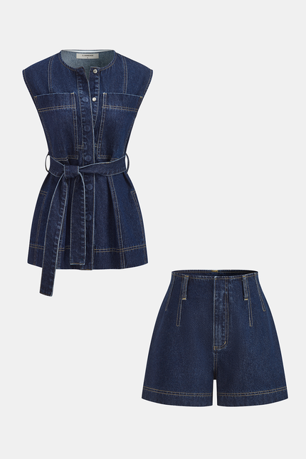 Torino Belted Denim Vest & Shorts Set