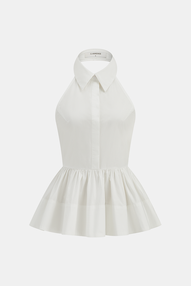 Ancona Halter Backless Peplum Blouse