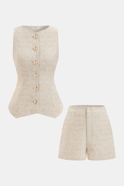 Cortina Tweed Buttoned Vest & Mini Shorts Set