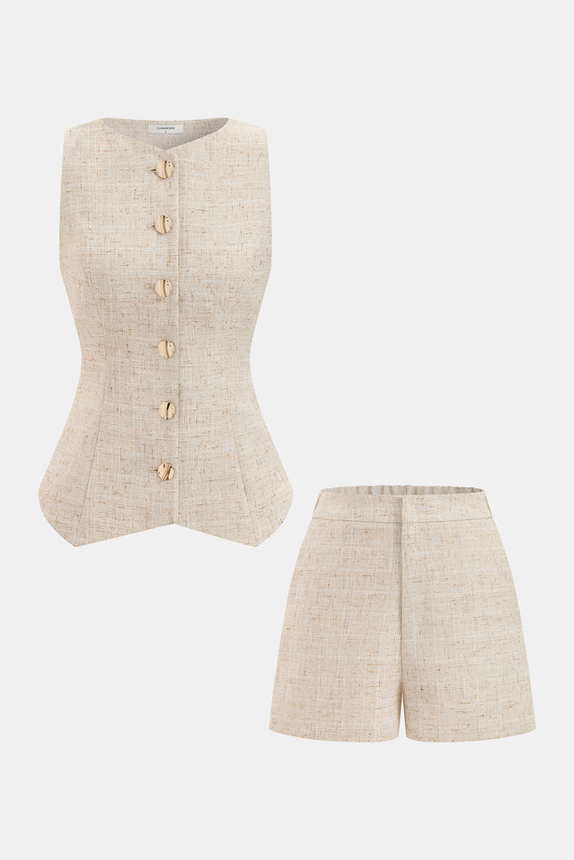 Cortina Tweed Buttoned Vest & Mini Shorts Set