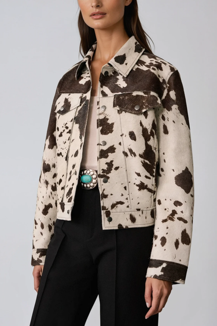 Liora Cow-Print Denim Jacket