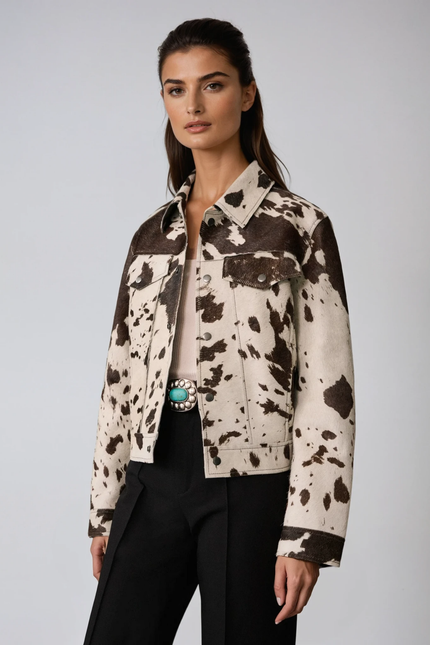Liora Cow-Print Denim Jacket