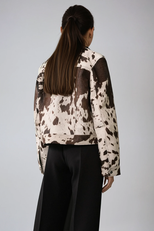 Liora Cow-Print Denim Jacket