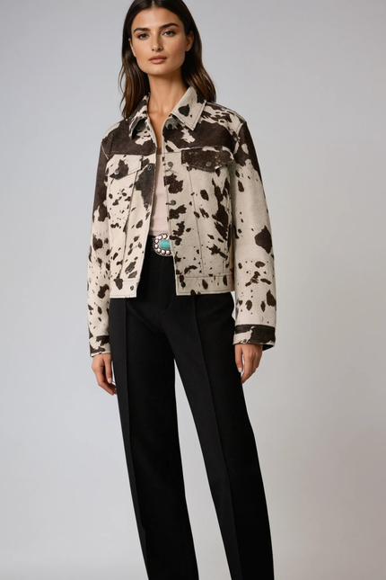 Liora Cow-Print Denim Jacket