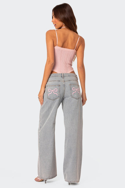 Bianca Bow Pocket Wide-Leg Jeans