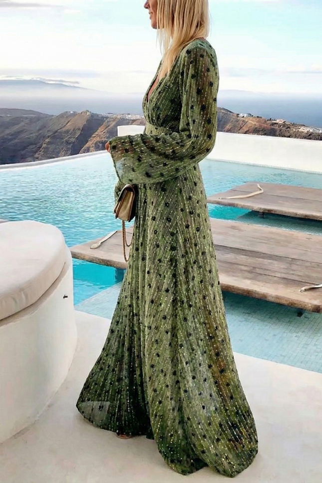Malaga Bohemian Green Women's Summer Maxi Dress