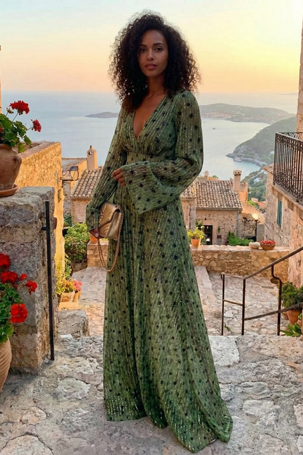 Malaga Bohemian Green Women's Summer Maxi Dress
