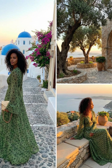 Malaga Bohemian Green Women's Summer Maxi Dress