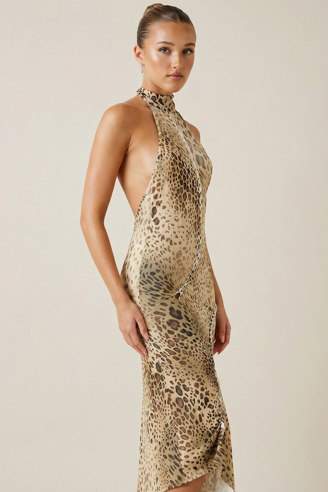 Savona Leopard Open Neck Halter Dress