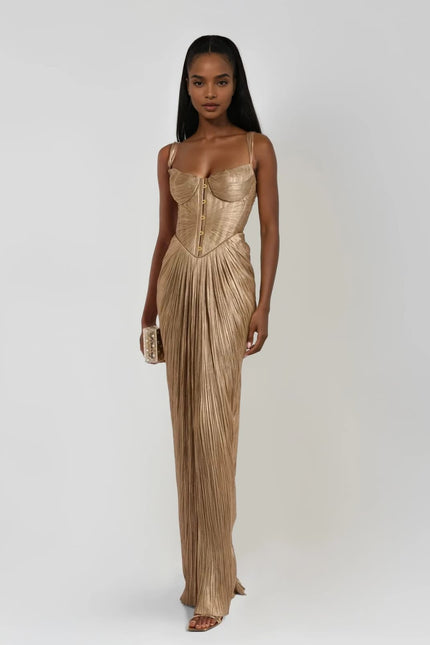 Valora Metallic Corset Maxi Dress