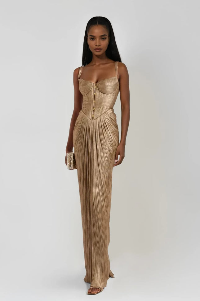 Valora Metallic Corset Maxi Dress